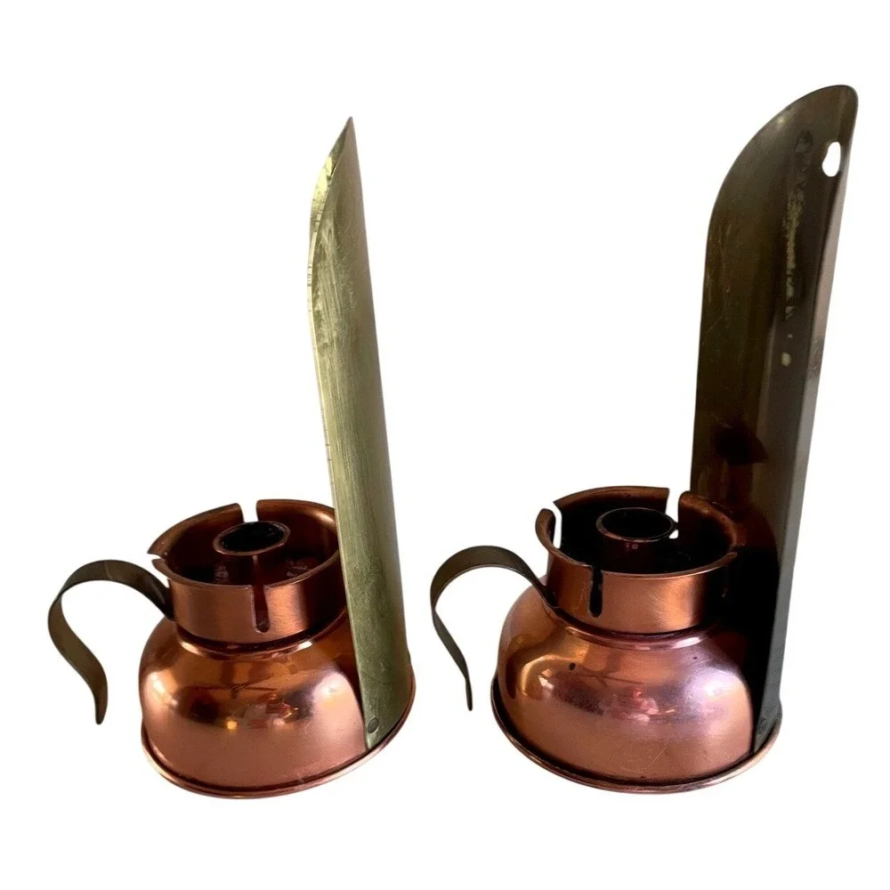 Vintage 70s Coppercraft Guild Copper & Brass Scalloped Wall Sconce Pair - MCM-9